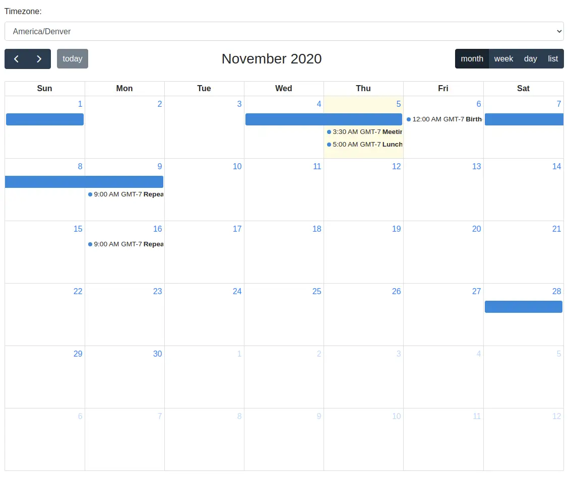 Jquery Calendar Set Timezone FullCalendar Example Tutorial